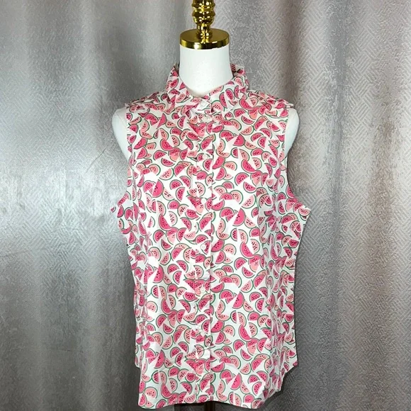 J. Crew Watermelon Sleeveless Poplin Shirt Fit Button Up sizeL. order(111) - Picture 1 of 8